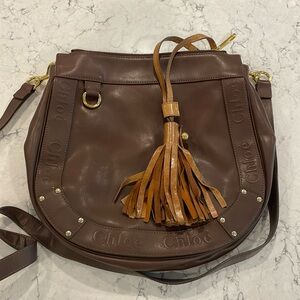 Chloe Eden Small shoulder bag Brown Leather with name tag and tassel One strap